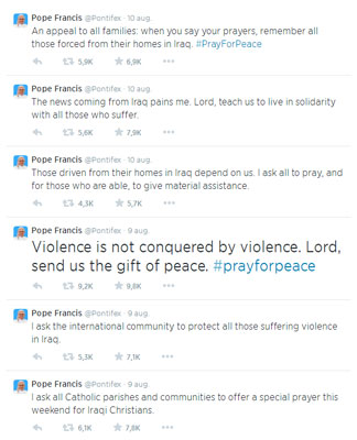 Dringende oproep van paus Franciscus om gebed voor vrede in Irak
