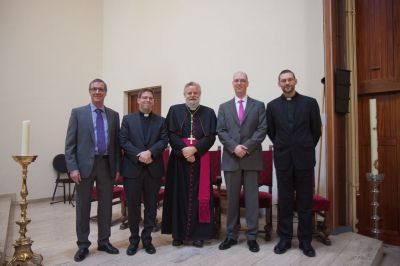 Diakenwijding 14 november 2015 met vlnr: Paul Leverink, Jan-Jaap van Peperstraten, Mgr. Punt, Jeroen Hoekstra en Mariusz Momot