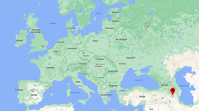 Locatie van Nagorno-Karabach t.o.v. Nederland Locatie van Nagorno-Karabach t.o.v. Nederland