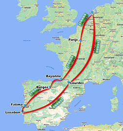 WJD reis via Parijs, Bayonne, Burgos, Fatima en Lourdes