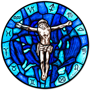 Schepping en zeven sacramenten - glas-in-loodramen